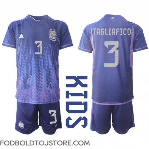 Argentina Nicolas Tagliafico #3 Udebanesæt Børn VM 2022 Kortærmet (+ Korte bukser)
